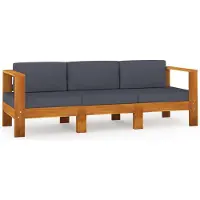 vidaXL 3-Sitzer-Gartensofa mit Dunkelgrauen Auflagen Massivholz Akazie