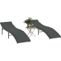 vidaXL Sonnenliegen 2 Stk. mit Tisch Hellgrau Poly Rattan