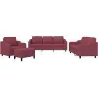vidaXL 4-tlg. Sofagarnitur mit Kissen Weinrot Stoff