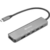 Sandberg 136-77, Kabelgebunden, USB 3.2 Gen 1 (3.1 Gen 1) Type-C, 100 W, Grau, 10 Gbit/s, 4K Ultra HD