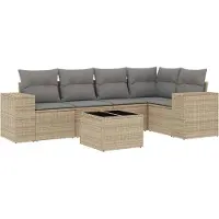 vidaXL 5-tlg. Garten-Sofagarnitur mit Kissen Beige Poly Rattan