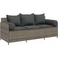 vidaXL Gartensofa mit Kissen 3-Sitzer Grau Poly Rattan