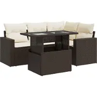 vidaXL 5-tlg. Garten-Sofagarnitur mit Kissen Braun Poly Rattan