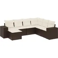 vidaXL 7-tlg. Garten-Sofagarnitur mit Kissen Braun Poly Rattan