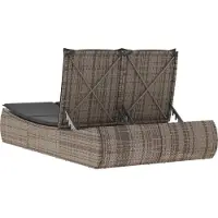 vidaXL Doppel-Sonnenliege mit Kissen Grau Poly Rattan