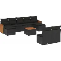 vidaXL 10-tlg. Garten-Sofagarnitur mit Kissen Schwarz Poly Rattan
