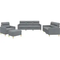 vidaXL 4-tlg. Sofagarnitur mit Kissen Hellgrau Stoff