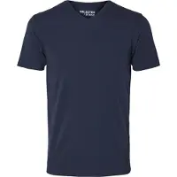Selected V-Shirt "SLHNEWPIMA SS V-NECK TEE B NOOS", Herren, Gr. XL, blau (navy blazer), Single Jersey, Obermaterial: 95% Baumwolle, 5% Elasthan, unifarben, Basic, normal, V-Ausschnitt, Shirts V-Shirt