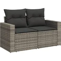 vidaXL 7-tlg. Garten-Sofagarnitur mit Kissen Grau Poly Rattan
