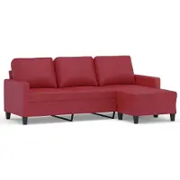 vidaXL 3-Sitzer-Sofa mit Hocker Weinrot 180 cm Kunstleder