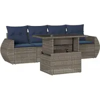 vidaXL 5-teiliges Gartensofa-Set mit Kissen, grau, Polyrattan