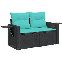 vidaXL 6-tlg. Garten-Sofagarnitur mit Kissen Grau Poly Rattan Akazie