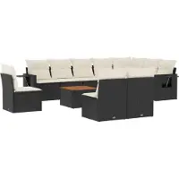 vidaXL 11-tlg. Garten-Sofagarnitur mit Kissen Schwarz Poly Rattan