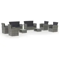 vidaXL 8-tlg. Garten-Lounge-Set mit Kissen Poly Rattan Grau