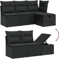 vidaXL 6-tlg. Garten-Sofagarnitur mit Kissen Schwarz Poly Rattan