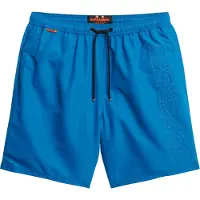 Superdry für Herren. M3010246A Premium bestickter Badeanzug 43,2 cm blau (M), Strandbekleidung, Recyceltes Polyester, Nachhaltig