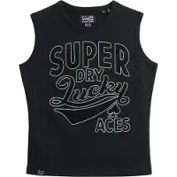 Superdry für Damen. W6011898A T-Shirt mit schwarzen Retro-Besätzen (S), Lässig, Baumwolle, Ärmellos / Hosenträger