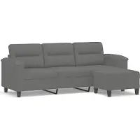vidaXL 3-Sitzer-Sofa mit Hocker Dunkelgrau 180 cm Mikrofasergewebe