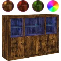 vidaXL Sideboards mit LED-Leuchten 3 Stk. Räuchereiche Holzwerkstoff