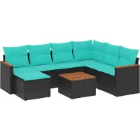 vidaXL 8-teiliges Gartensofa-Set mit Kissen, schwarzes Polyrattan