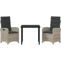 vidaXL Garten Essgruppe 3 Stk. Hellgrau Poly-Rattan