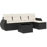 vidaXL 5-tlg. Garten-Sofagarnitur mit Kissen Schwarz Poly Rattan