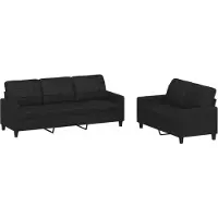 vidaXL 2-tlg. Sofagarnitur mit Kissen Schwarz Kunstleder