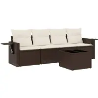 vidaXL 5-tlg. Garten-Sofagarnitur mit Kissen Braun Poly Rattan