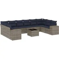 vidaXL 11-teiliges Gartensofa-Set mit Kissen, grau, Polyrattan