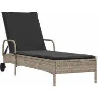 vidaXL Sonnenliege mit Rollen und Auflage Hellgrau Poly Rattan