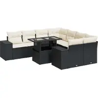vidaXL 9-tlg. Garten-Sofagarnitur mit Kissen Schwarz Poly Rattan