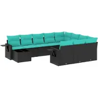 vidaXL 11-teiliges Gartensofa-Set mit Kissen, schwarzes Polyrattan