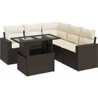 vidaXL 6-tlg. Garten-Sofagarnitur mit Kissen Braun Poly Rattan