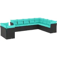 vidaXL 10-teiliges Gartensofa-Set mit Kissen, schwarzes Polyrattan