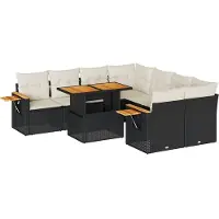 vidaXL 9-tlg. Garten-Sofagarnitur mit Kissen Schwarz Poly Rattan