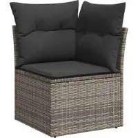 vidaXL 5-tlg. Garten-Sofagarnitur mit Kissen Grau Poly Rattan Akazie