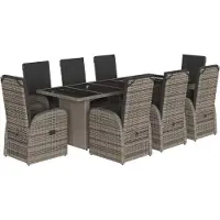 vidaXL 9-tlg. Garten-Essgruppe mit Kissen Grau Poly Rattan