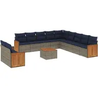 vidaXL 12-teiliges Gartensofa-Set mit Kissen, grau, Polyrattan
