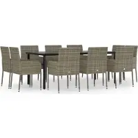 vidaXL 11-tlg. Garten-Essgruppe mit Kissen Schwarz & Grau Poly Rattan