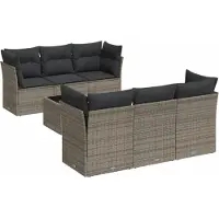 vidaXL 7-tlg. Garten-Sofagarnitur mit Kissen Grau Poly Rattan