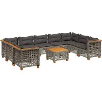 vidaXL 10-tlg. Garten-Sofagarnitur mit Kissen Grau Poly Rattan