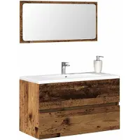 vidaXL Badschrank mit Spiegel Altholz-Optik Holzwerkstoff