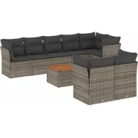 vidaXL 9-tlg. Garten-Sofagarnitur mit Kissen Grau Poly Rattan