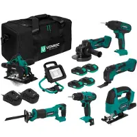 Vonroc Werkzeugset VPower 20V - 2.0Ah | Inkl. 7 Maschinen, 4 Akkus und 2 Ladegeräte