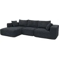 Mendler Sofa-Garnitur MCW-P20, 3-Sitzer Couch Loungesofa, Stoff/Textil Cord (370 g/m²) Liegefläche links dunkelgrau