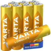 Varta Longlife AAA, Einwegbatterie, AAA, Zinc-Manganese Dioxide (Zn/MnO2), 1,5 V, 8 Stück(e), Blau, Gelb