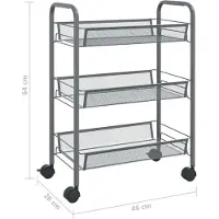 vidaXL Küchenwagen 3 Etagen Grau 46x26x64 cm Eisen