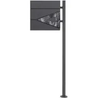 ML-Design ECD Germany Standbriefkasten Anthrazit Edelstahl 120 cm mit Zeitungsfach, Postkasten Schwarz-Marmoroptik 37x36 cm, pulverbeschichtet