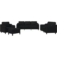 vidaXL 4-tlg. Sofagarnitur mit Kissen Schwarz Stoff
