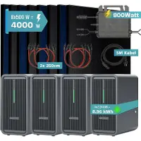 SUNNIVA 4000W Balkonkraftwerk mit 8,96 kWh Speicher MARSTEK 4x B2500-D, 8x 500W BIFAZIAL FULLBLACK komplett Steckdose, PV Solaranlage + Solarspeicher